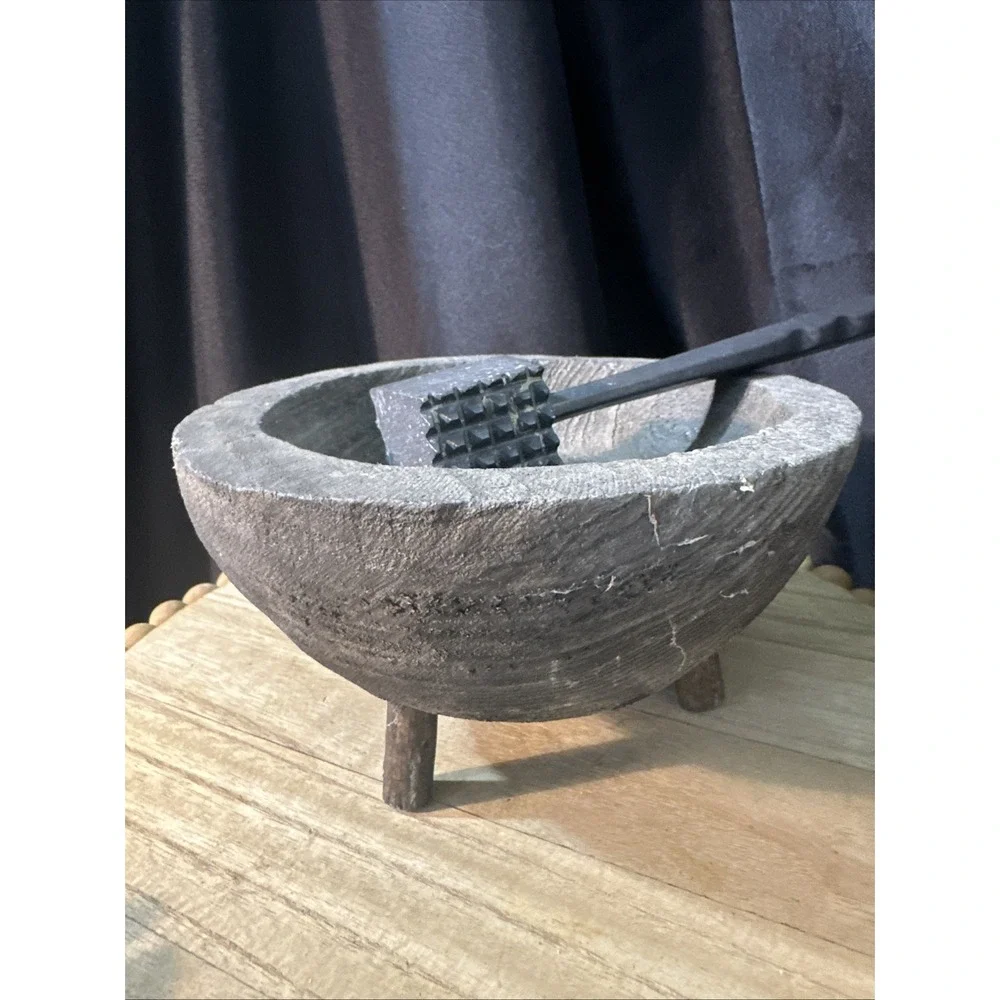 Vintage Rustic wooden Mortar And Pestle Medicine Bowl b